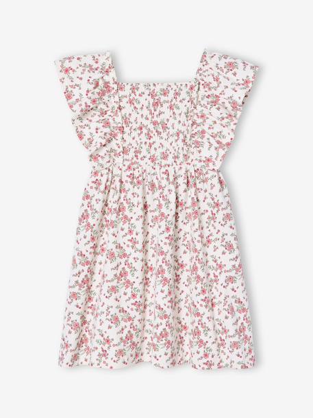 Girl's butterfly sleeve dress coral+ecru 