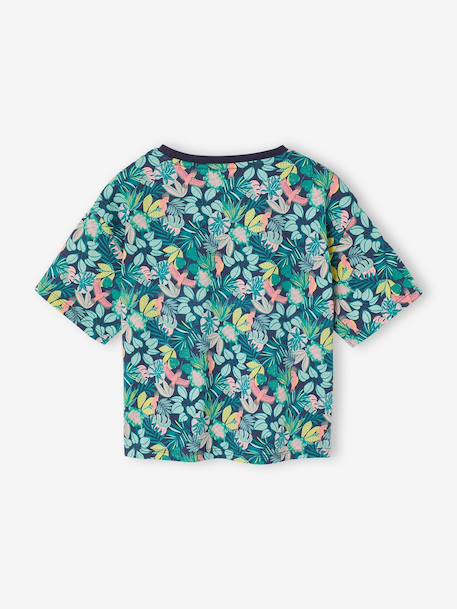 Tropical short-sleeved T-shirt with knot navy blue+pale pink 