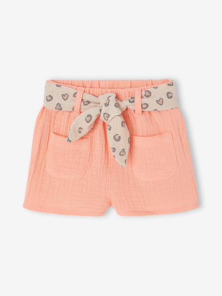 Shorts with Printed Belt for Girls coral 