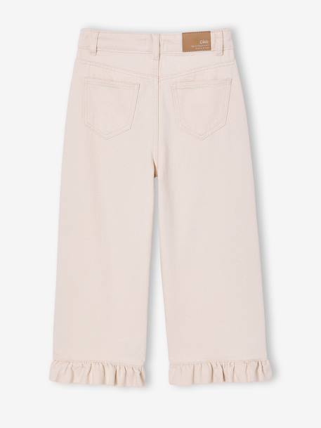 Girl's wide-leg trousers with frills ecru+lilac 