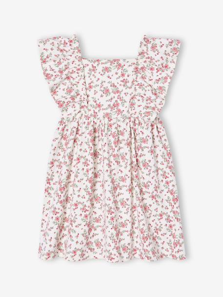 Girl's butterfly sleeve dress coral+ecru 