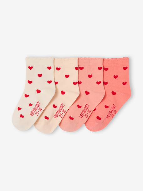Pack of 4 girls' heart socks coral 