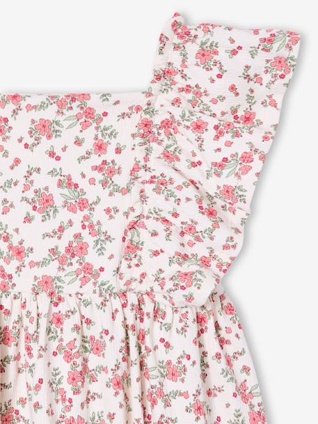 Girl's butterfly sleeve dress coral+ecru 