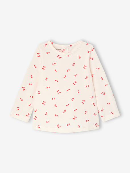Pack of 3 long-sleeved t-shirts for girls - BASICS ecru+striped red 