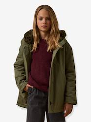 -Girl's short parka with leopard lining CYRILLUS