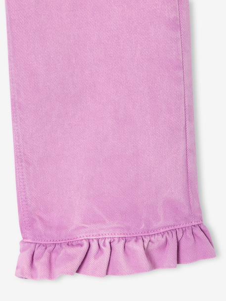 Girl's wide-leg trousers with frills ecru+lilac 