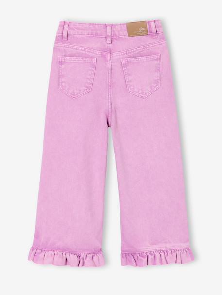 Girl's wide-leg trousers with frills ecru+lilac 