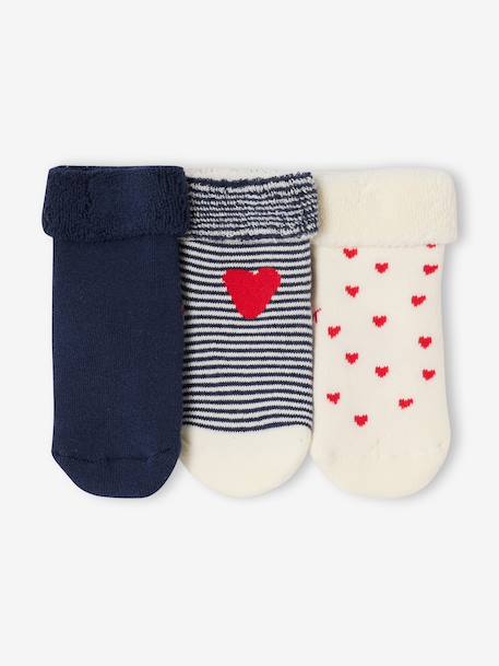 Pack of 3 pairs of 'hearts' socks for baby girls ecru+hazel 