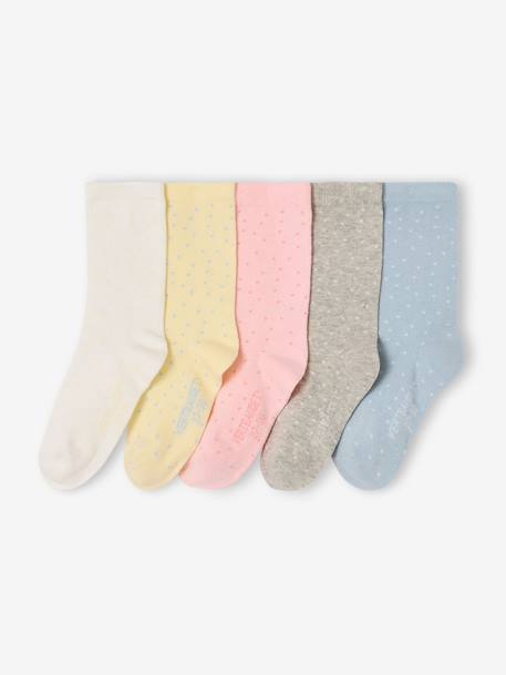 Pack of 5 Pairs of Dotted Socks for Girls dusky pink+pale pink+rose+rosy 