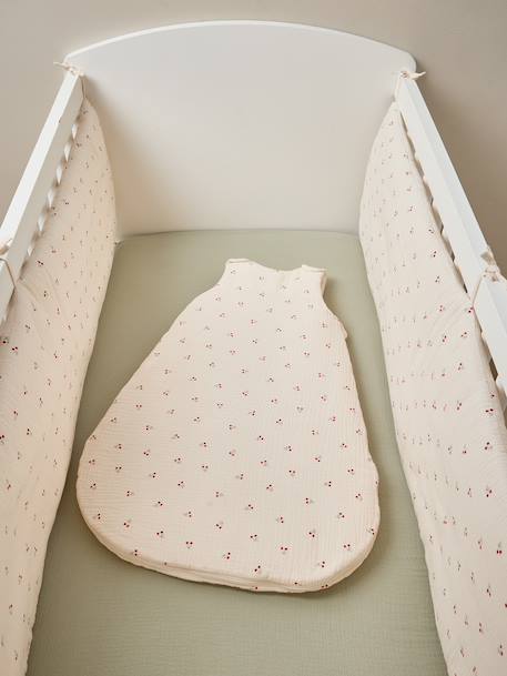 Cot Bumper, CHERRY printed white 