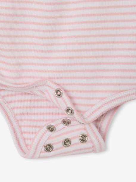 Set of baby bodysuit, leggings and striped beanie marl pink 