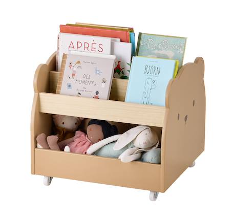 Bear bookshelf on wheels for kids mocha 