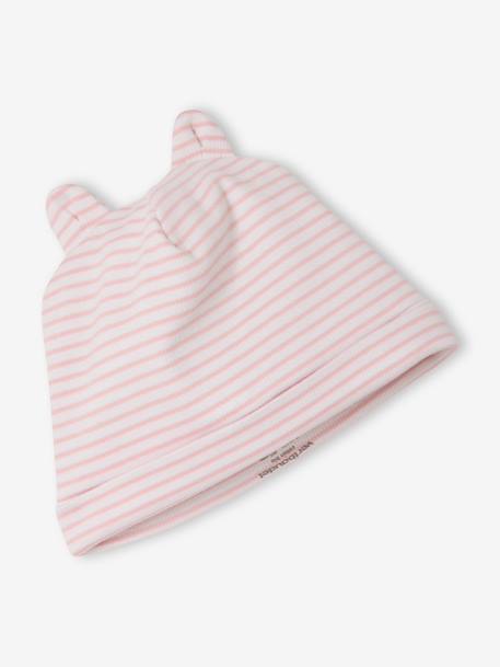 Set of baby bodysuit, leggings and striped beanie marl pink 