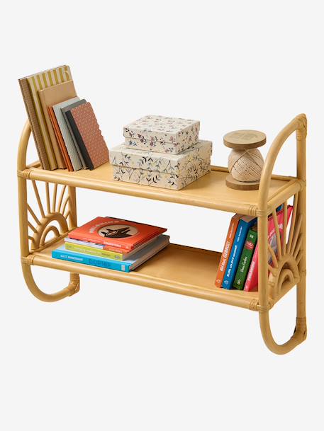 Rattan sun shelf 2 levels wood 