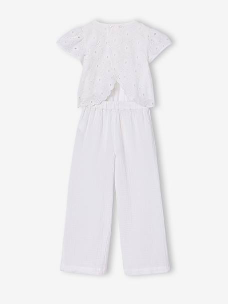 Girl's playsuit in English embroidery white 