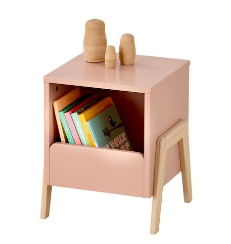 Bedside Table for Kids, Rétro Theme pale pink+WHITE LIGHT SOLID 