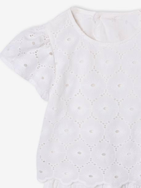 Girl's playsuit in English embroidery white 