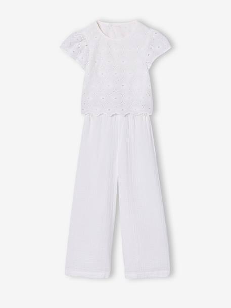Girl's playsuit in English embroidery white 