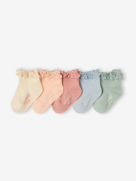 Pack of 5 Pairs of Socks for Baby Girls blush+clay beige+ecru 