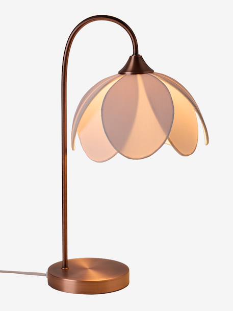 Table lamp with flower lampshade and metal base beige 