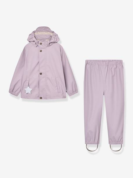 Rain set with jacket and trousers for children MATREINAR MINI A TURE mauve+tomato red 