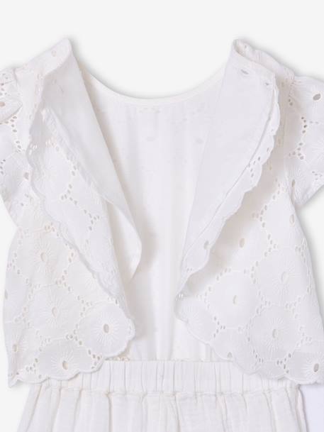 Girl's playsuit in English embroidery white 