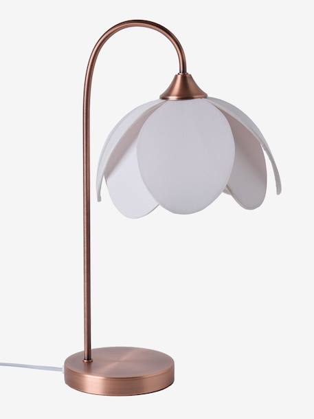 Table lamp with flower lampshade and metal base beige 