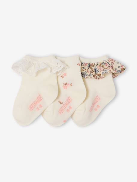 Pack of 3 pairs of baby girls' socks ecru 