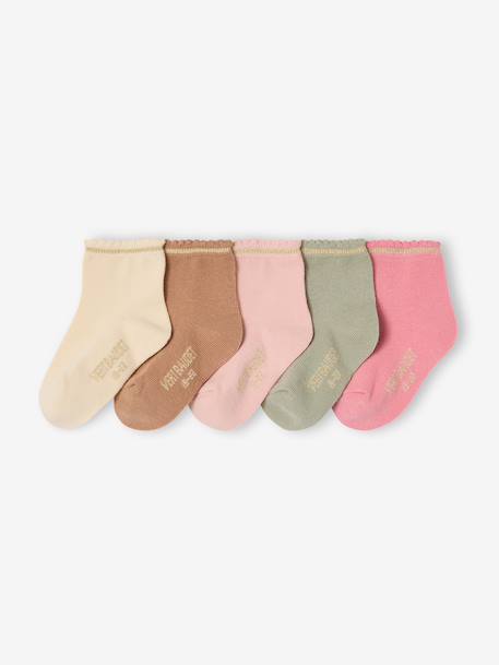 Pack of 5 Pairs of Socks with Scintillating Details for Baby Girls, BASICS sandy beige 
