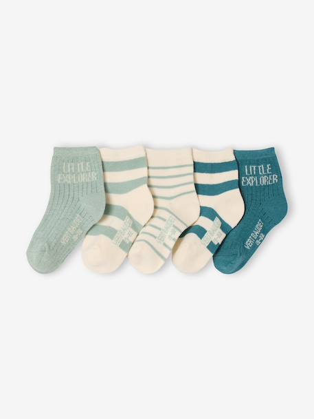 Pack of 5 pairs of baby boys' socks aqua green 