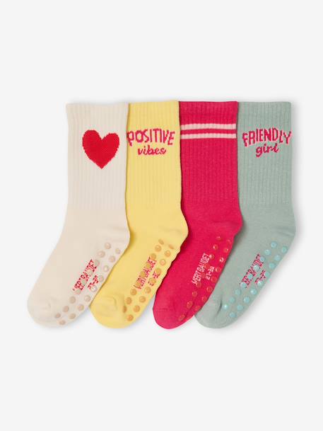 Pack of 4 non-slip socks for girls rose 