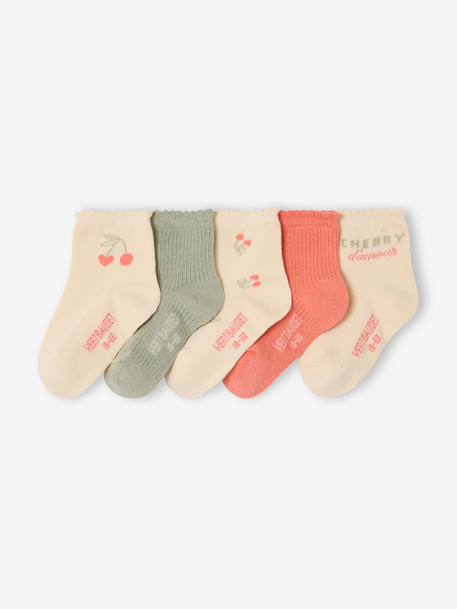 Pack of 5 pairs of baby girls' socks coral 