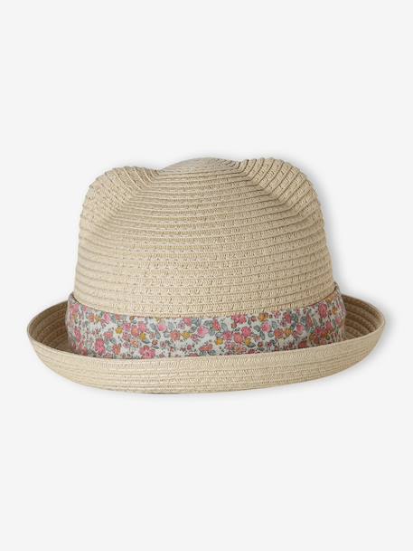 Baby girl's straw hat with ribbon sandy beige 