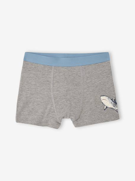 Pack of 5 shark print boxers for boys grey blue 