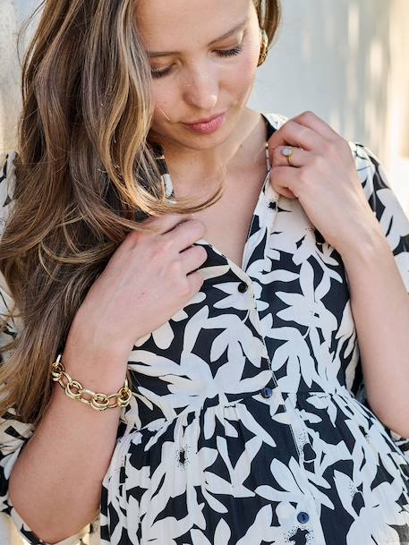 Long Bohemian-Style Dress with Buttons, for Maternity, by ENVIE DE FRAISE black+pomegranate+royal blue 