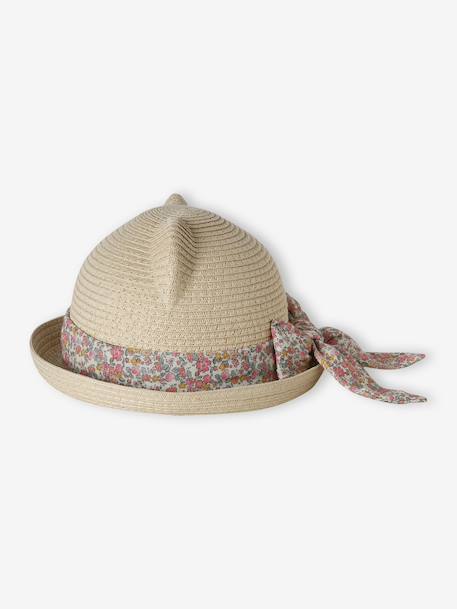 Baby girl's straw hat with ribbon sandy beige 