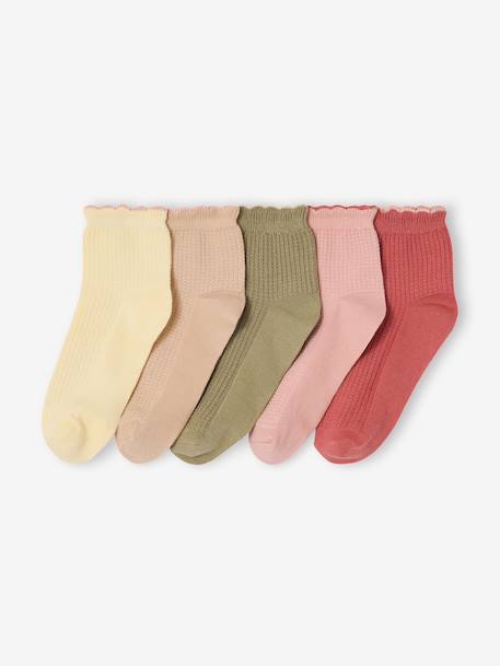 Pack of 5 fancy ribbed ankle socks tomato red 