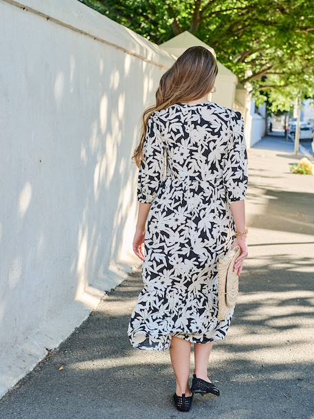 Long Bohemian-Style Dress with Buttons, for Maternity, by ENVIE DE FRAISE black+pomegranate+royal blue 