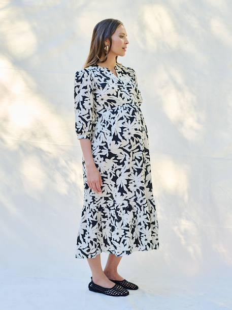 Long Bohemian-Style Dress with Buttons, for Maternity, by ENVIE DE FRAISE black+pomegranate+royal blue 