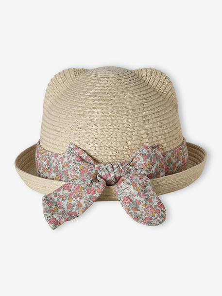Baby girl's straw hat with ribbon sandy beige 