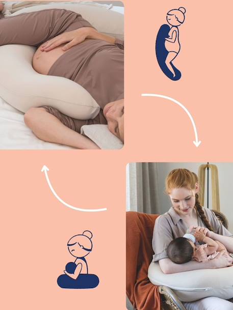 Doomoo Buddy Cushion for Nursing, by BABYMOOV beige+Dark Beige+Grey/Print 