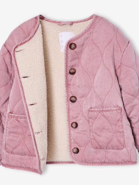 Girl's sherpa-lined quilted jacket anthracite+rose 