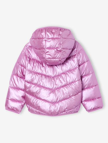 Lightweight hooded puffer jacket with a shimmer effect for girls pale pink+rose 