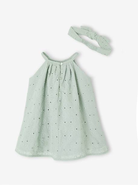 Broderie Anglaise Dress with Matching Accessory sage green 