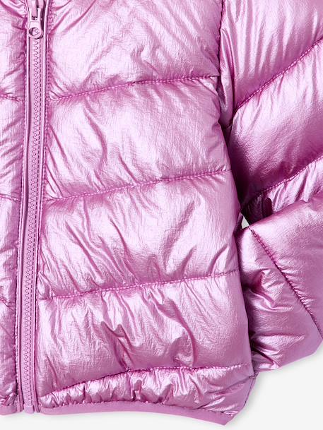 Lightweight hooded puffer jacket with a shimmer effect for girls pale pink+rose 