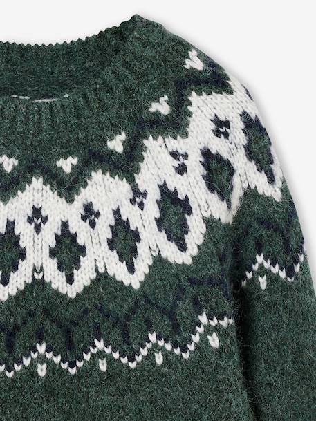Jacquard Knit Jumper, Round Neckline, for Boys green+slate blue 