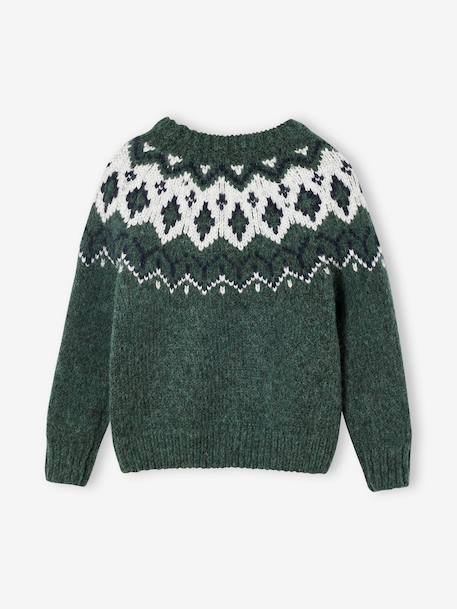 Jacquard Knit Jumper, Round Neckline, for Boys green+slate blue 