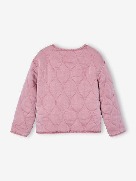 Girl's sherpa-lined quilted jacket anthracite+rose 
