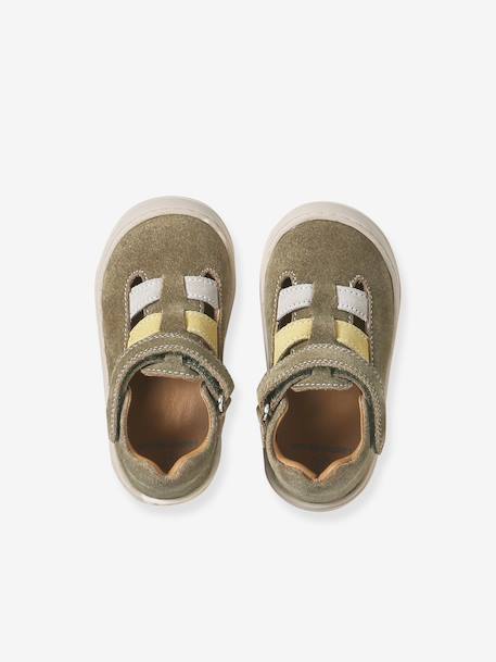 Leather Sandals with Hook-&-Loop Fastening for Babies, Designed for First Steps khaki+navy blue 