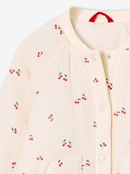 Girls' quilted bomber jacket in cotton gauze rosy+vanilla 
